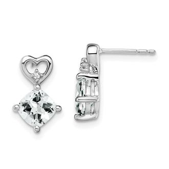 Diamond2Deal 14k White Gold White Topaz and Diamond Heart Earrings