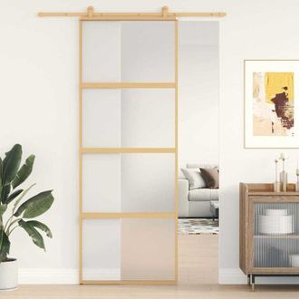 vidaXL Puerta Corredera Dorada Vidrio Esg Esmerilado Aluminio 76x205cm Vidaxl