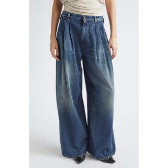 R13 Triple Pleated Wide Leg Jeans in Bleeker Indigo at Nordstrom, Size 25