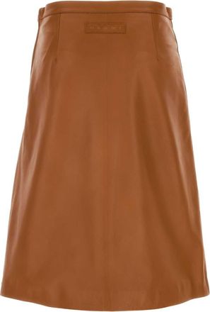 Marni Womens Embroidered Leather Skirt Brown