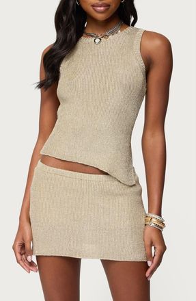 Edikted Goldy Asymmetric Hem Metallic Knit Tank Top at Nordstrom, Size X-Small
