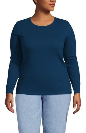 Lands End Plus Size Long Sleeve Micro Rib T-shirt in Baltic Teal at Nordstrom, Size 1X