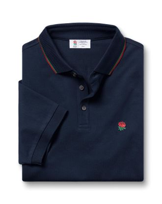 CHARLES TYRWHITT England Rugby Pique Cotton Polo - Navy Size Large by Charles Tyrwhitt