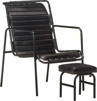 vidaXL Vidaxl - Silla de relax reposabrazos y reposapiés cuero auténtico negro