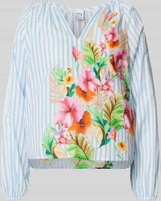 Emily van den Bergh Regular Fit Bluse im Allover-Look mit V-Ausschnitt in Hellblau, Gr&ouml;&szlig;e 36