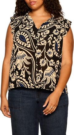 Sanctuary Living It Up Cap Sleeve Top in Shapeshift Black at Nordstrom, Size 2X