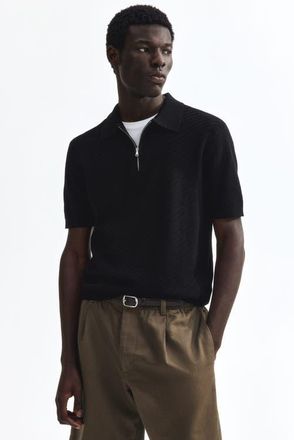 H&M Slim Fit Textured Polo Shirt in Black at Nordstrom, Size X-Small