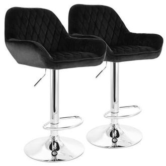 Elama 2 Piece Adjustable Velvet Bar Stools in Black at Nordstrom
