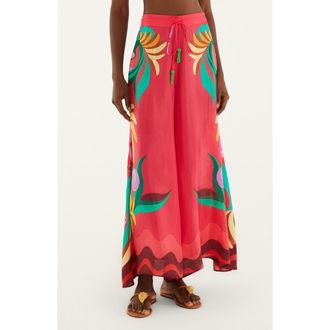 Farm Rio Placed Print Wide Leg Drawstring Pants in Banana Queen at Nordstrom, Size X-Small
