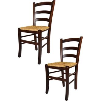 Tommychairs Tommychairs - Set 2 sedie modello Venezia per cucina bar e sala da pranzo, robusta struttura in legno di faggio color noce scuro e seduta in paglia