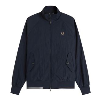 Fred Perry Light Jackets, male, Blue, Size: XL Crinkle Harrington Jacket