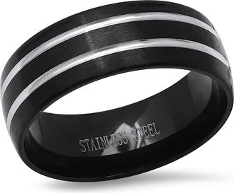 HMY Jewelry Black & Steel Stripe Band Ring in Black /Metallic at Nordstrom Rack, Size 12
