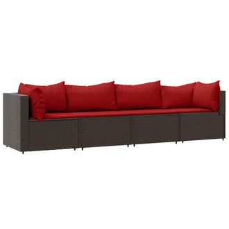 vidaXL Set Muebles De Jard&iacute;n 4 Piezas Y Cojines Rat&aacute;n Sint&eacute;tico Marr&oacute;n Vidaxl