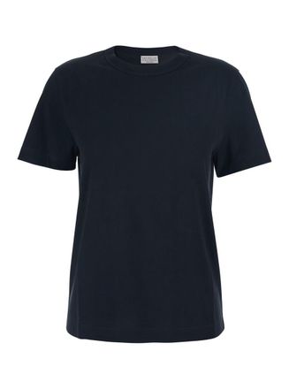 Brunello Cucinelli Black Crew Neck T-Shirt With Monils Detail In Cotton Woman