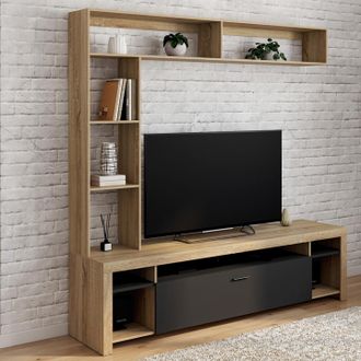 IDMarket Idmarket - Mueble De Tv Y Estantes 170 Cm Conjunto De Armario Malo De Madera Y Negro