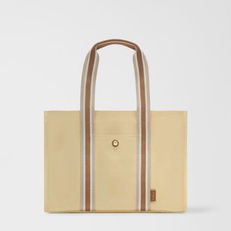 Furla Duna Borsa Shopping L Toni Cremino Giallo Tessuto Canvas + Tessuto A Righe Donna