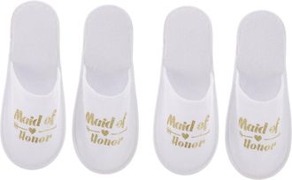 Yarnow Disposable Bridesmaid Slippers 2 Pairs Gold Foil Closed Toe Wedding Party Footwear Practical Spa Slippers for Bridal Shower and Hotel Use