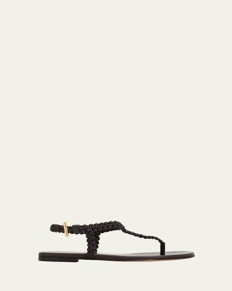 Gianvito Rossi Braided Nappa Leather Flat Thong Sandals