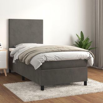 vidaXL Vidaxl - Cama Box Spring Con Colch&oacute;n Terciopelo Gris Oscuro 90x200 Cm