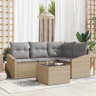 vidaXL Vidaxl Set Di Divani Con Cuscino 5 Pcs Beige Polyrattan