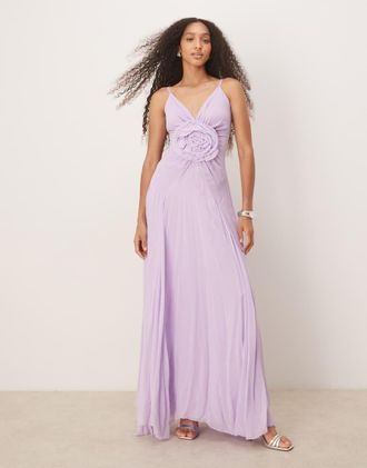 Lace & Beads Vestito lungo lilla con rosa-Viola