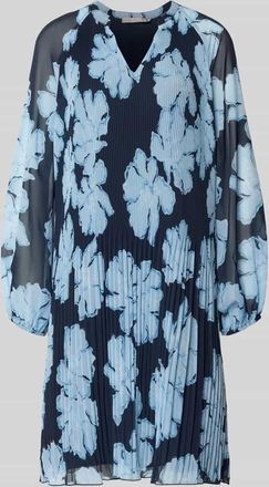 Christian Berg Cocktail Knielanges Cocktailkleid mit Plisseefalten und Tunika-Ausschnitt in Dunkelblau, Gr&ouml;&szlig;e 34