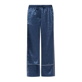 Off-white Broeken, Dames, Blauw, L, Satijn, Satijnen broek met monogram