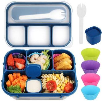 OEM Fiambrera Infantil, Fiambrera Para Adultos, 4 Compartimentos, Recipiente Herm&eacute;tico Para Aperitivos Con Salsa, Vajilla (azul)