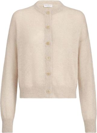 Brunello Cucinelli Rib-Knit Knopenvest - Dames - Vesten - Beige - L - Nylon - Truien & Vesten