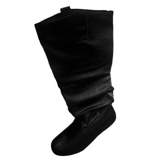 Generic Fashion Womens Mid Calf Boots Winter Flat Slip On Solid Round Toe Casual Boots(Black, 6.5)