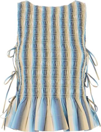 Ganni Womens Multicolor Cotton Top - Light Blue - Size EU 38 (Womens)