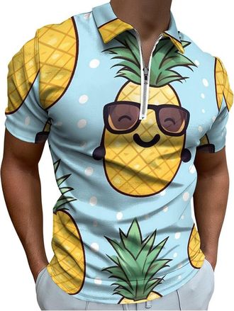 Generic Funny Glasses Pineapple Mens Polo Shirt Casual Short Sleeve T Shirt Slim Fit Golf Polo Shirts 2XL