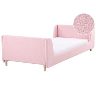 Beliani Cama Con Somier Moderna Tapizado De Boucl&eacute; Infantil Somier De L&aacute;minas Rosa 90 X 200 Cm Laye