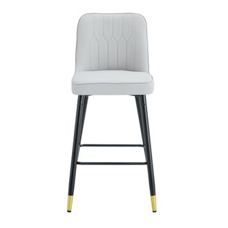 STILVORA Lote De 2 Taburetes De Bar Con Respaldo Y Reposapi&eacute;s, Para Isla De Cocina Y Barra, Metal Y Piel Sint&eacute;tica, Negro Gris Claro