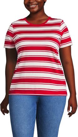 Lands End Supima Cotton Crewneck T-Shirt in Compass Red Sail Stripes at Nordstrom, Size 1X