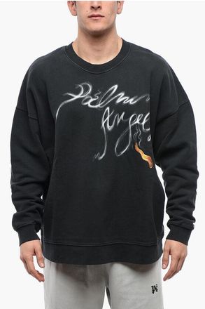 Palm Angels Mens Crew Neck FOGGY Brushed Cotton Sweatshirt in Gray - Grey - Size X-Small