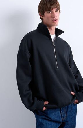 Topman Oversize Quarter Zip Pullover in Black at Nordstrom, Size X-Small