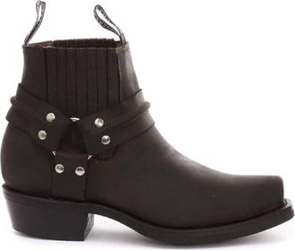 Grinders Unisex Real Leather Biker Ankle Boots Rock Punk Buckle Cowboy Riding