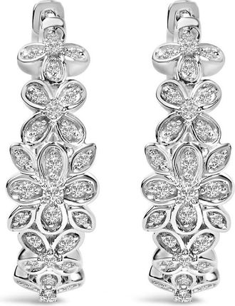 House of Brilliance 925 Sterling Silver 1/2 Cttw Diamond Floral Motif Hoop Earrings