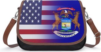 Generic US & Michigan State Flag Fashion Womens Crossbody Bags Novelty Handbag Shoulder Bag Purse