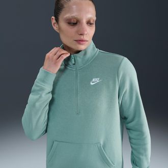 Nike Womens Nike Sportswear Club Fleece 1/2-Zip Sweatshirt in Green | DQ5838-017