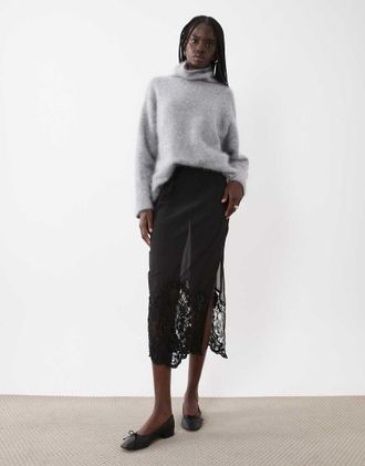 Asos gonna midi trasparente con orlo impreziosito da perline nera-Nero