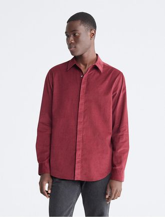 Calvin Klein Mens Corduroy Button Down Shirt - Red - XS