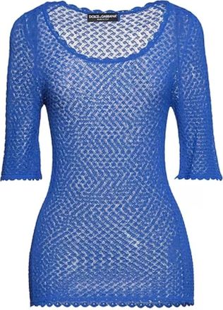 Dolce & Gabbana Blue Sheer Knitted Short Sleeved Top Size XS