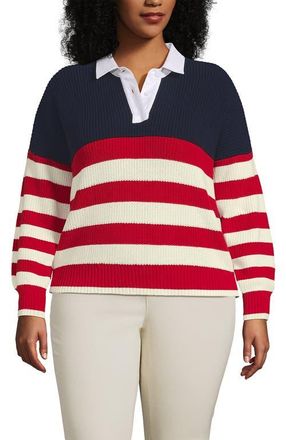Lands End Drifter Rugby with Woven Collar Sweater in Red/ivory American Flag at Nordstrom, Size 2X