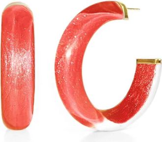 Gold & Honey Womens Small Illusion Lucite Hoop Earrings In Watermelon