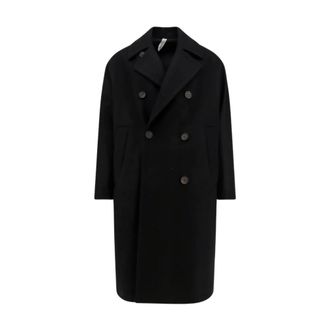 Hev&ograve; Double-Breasted Coats, male, Black, Size: XL Cappotto