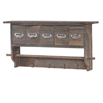 Hhg Hhg - Perchero 355, Perchero De Pared Estante De Pared, Vintage Con 5 Cajones 32x65x13cm, Marr&oacute;n