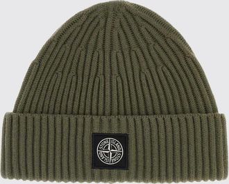 Stone Island Berretto beanie in lana vergine RWS a coste con patch logo Compass