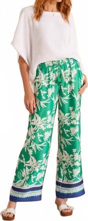 Tribal Petra Printed Pull On Wide Leg Pants With Drawstring In Jademist